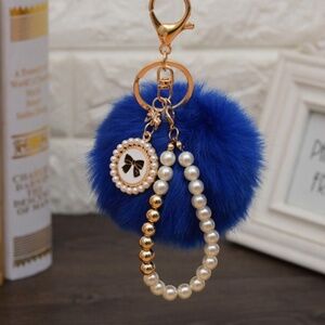 *OKSANA* Blue Pom x Pearl Fashion Keychain Ring